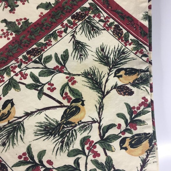 April Cornell 13 x 67 Christmas Table Runner Holly Berries Chickadee 100% Cotton - Picture 9 of 16